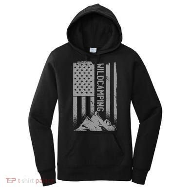 Wild Camping American Flag Mountain Women's Hoodie
