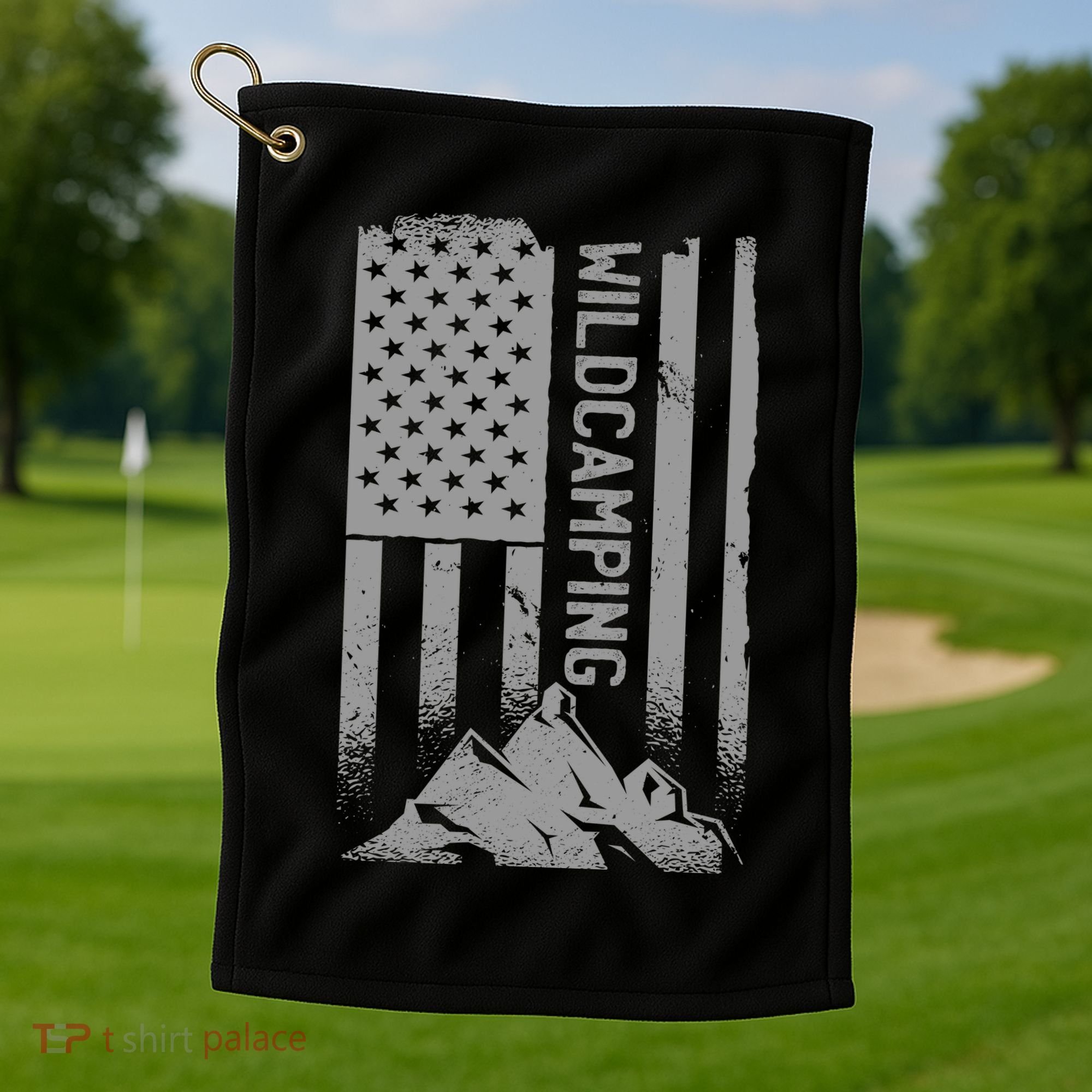 Wild Camping American Flag Mountain Golf Towel
