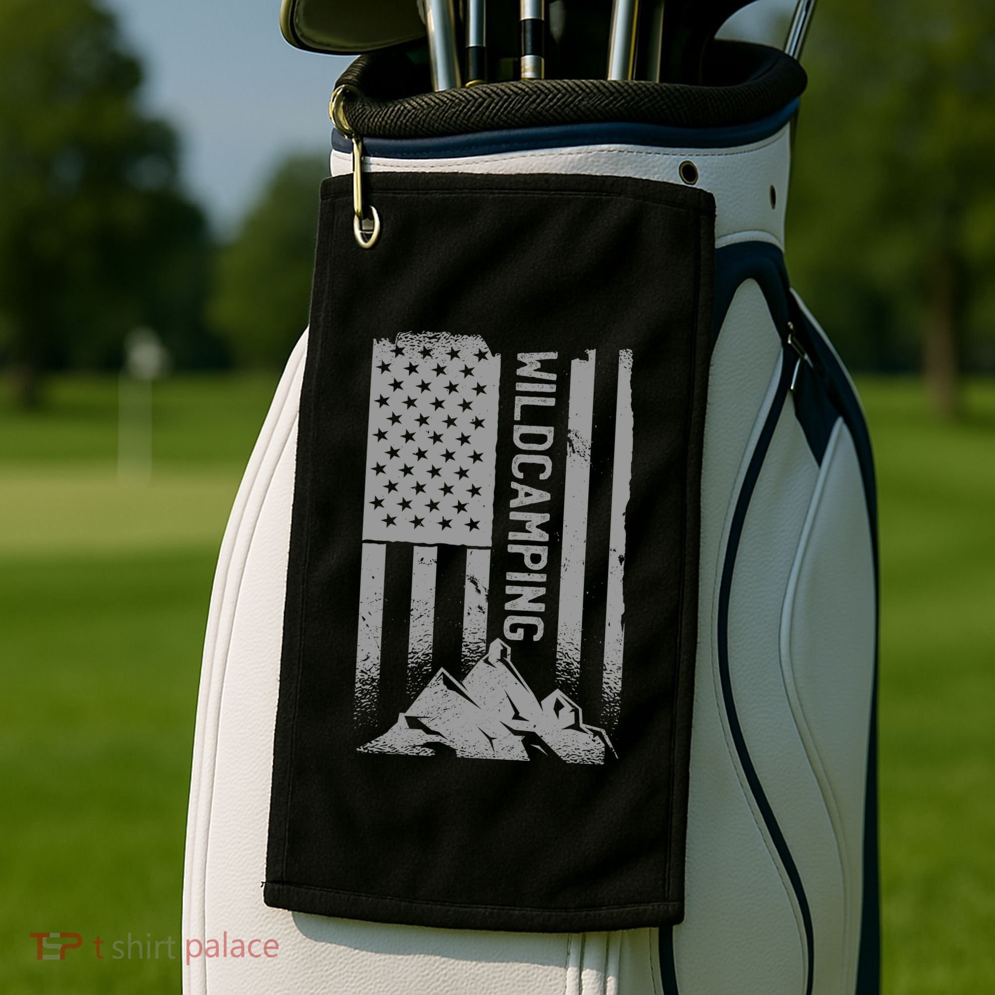 Wild Camping American Flag Mountain Golf Towel