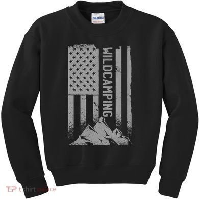 Wild Camping American Flag Mountain Kids Sweatshirt