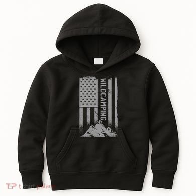 Wild Camping American Flag Mountain Kids Hoodie