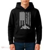 Wild Camping American Flag Mountain Kids Hoodie thumb 4