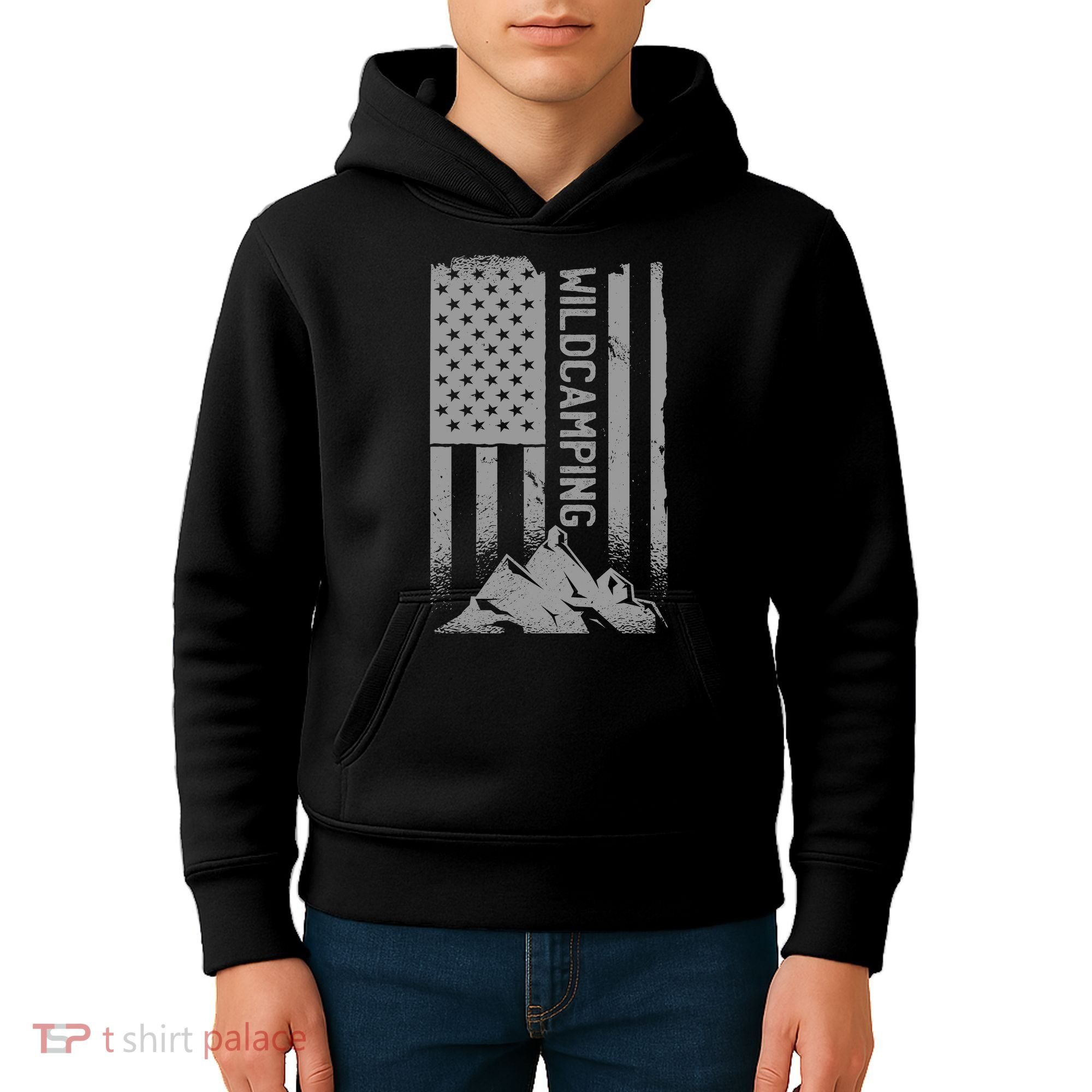 Wild Camping American Flag Mountain Kids Hoodie