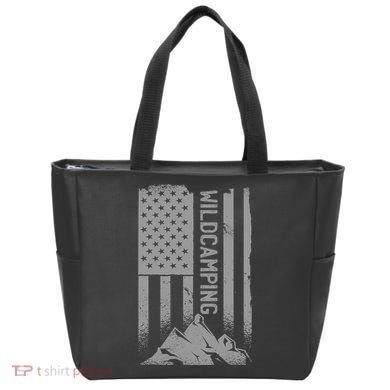 Wild Camping American Flag Mountain Tote Bag