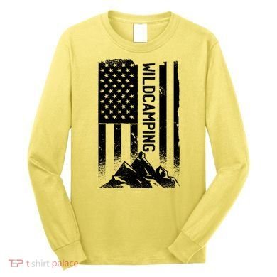 Wild Camping American Flag Mountain Long Sleeve Shirt