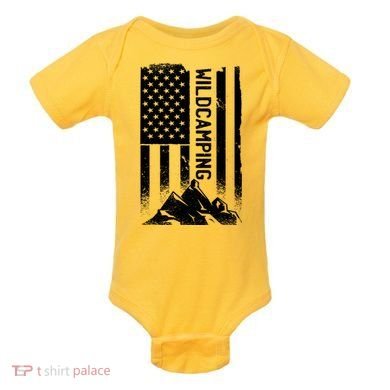 Wild Camping American Flag Mountain Baby Bodysuit