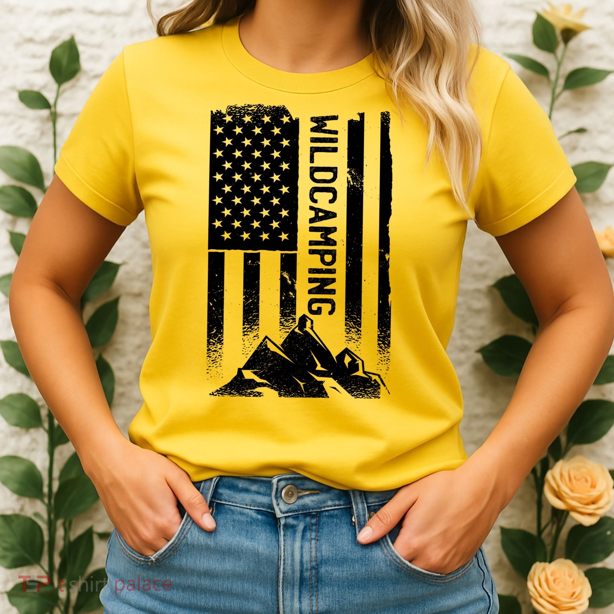 Wild Camping American Flag Mountain Women's T-Shirt