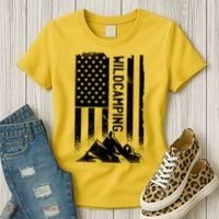 Wild Camping American Flag Mountain Women's T-Shirt thumb 3