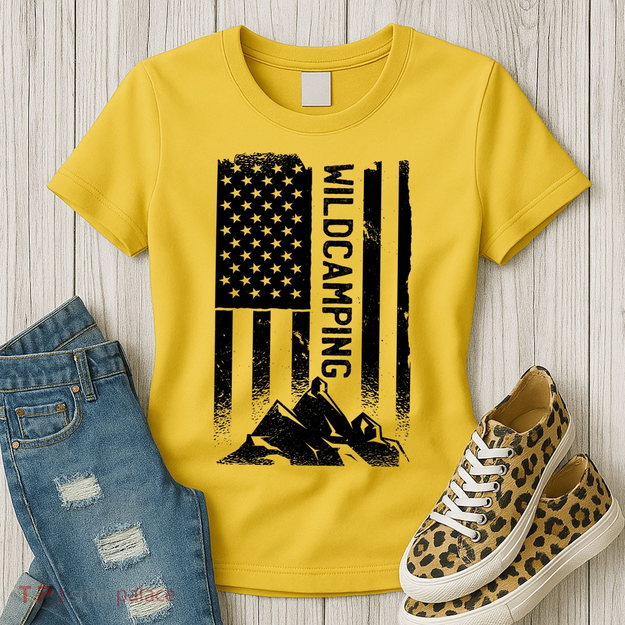 Wild Camping American Flag Mountain Women's T-Shirt