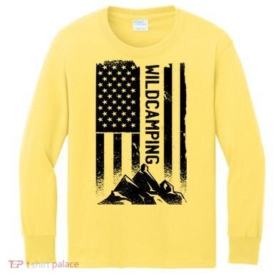 Wild Camping American Flag Mountain Kids Long Sleeve Shirt