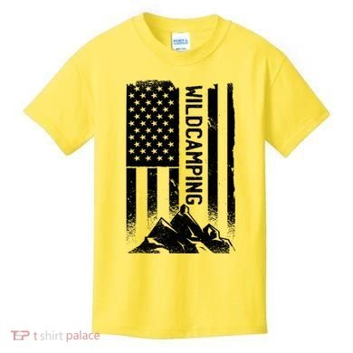 Wild Camping American Flag Mountain Kids T-Shirt