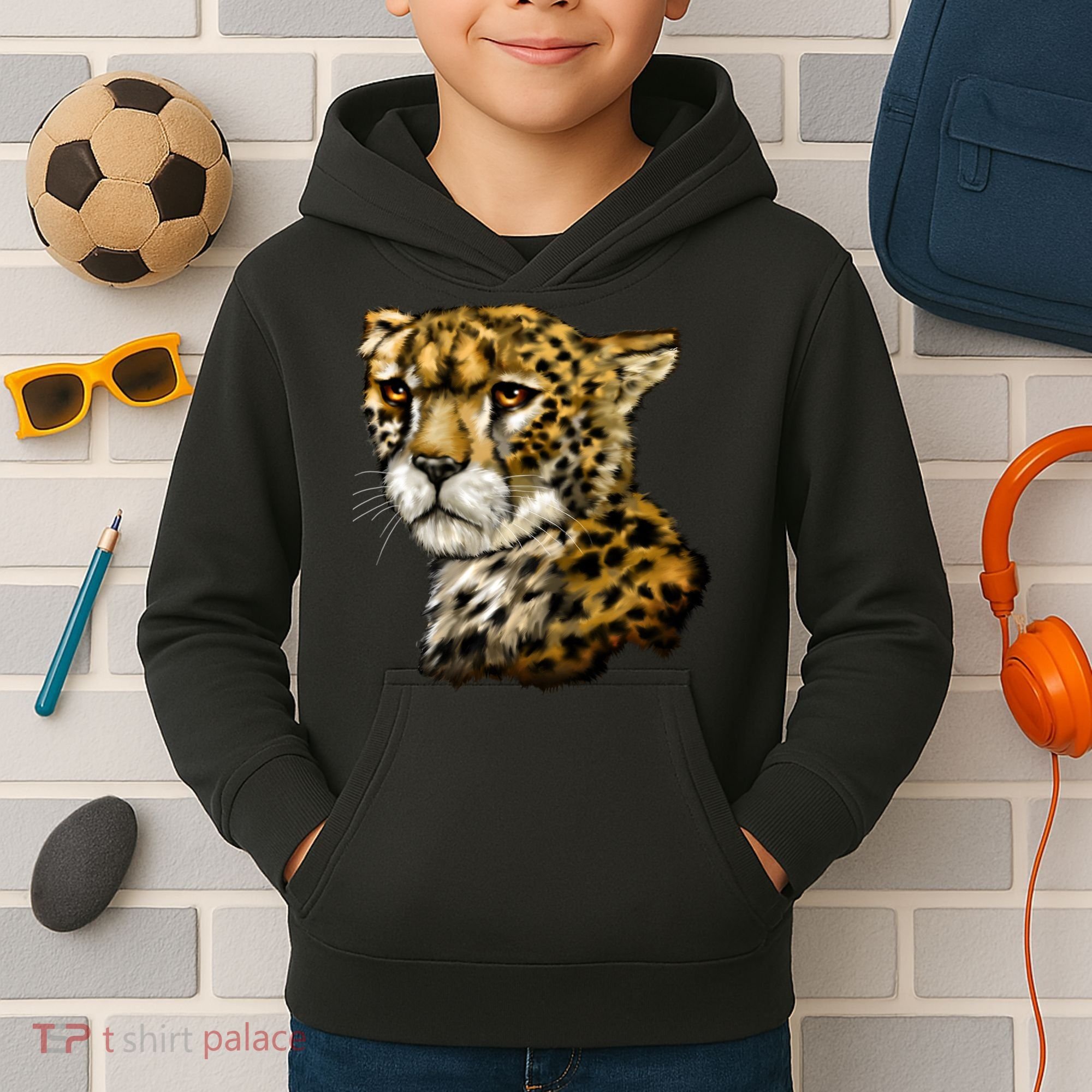 Wildlife - Big Face Cheetah Portrait Kids Hoodie