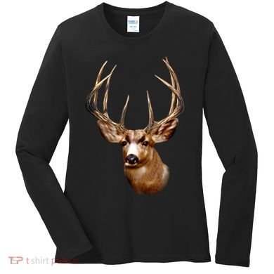 Wildlife - Big Face Deer Head Portrait Women's Long Sleeve Shirt