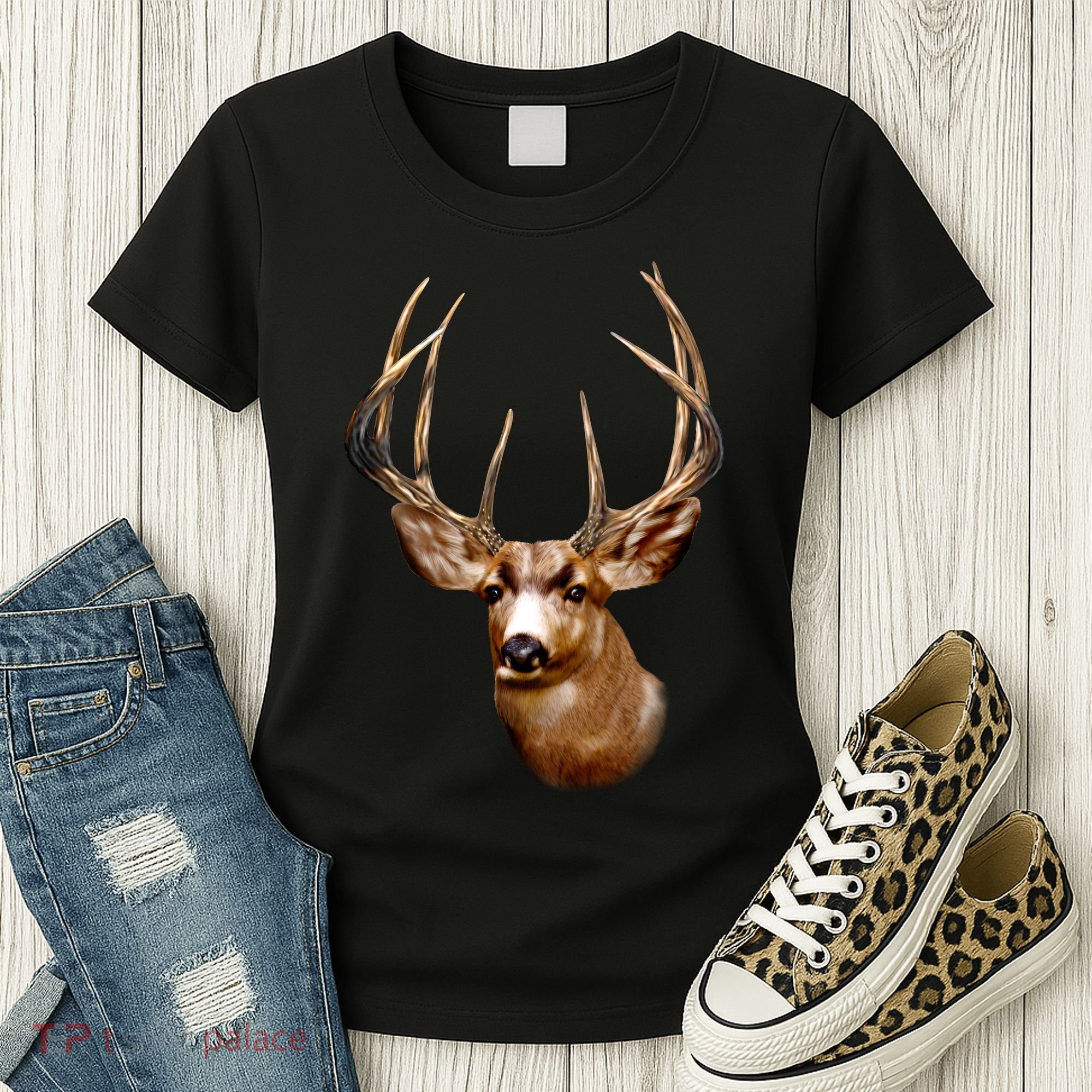 Wildlife - Big Face Deer Head Portrait Women's T-Shirt