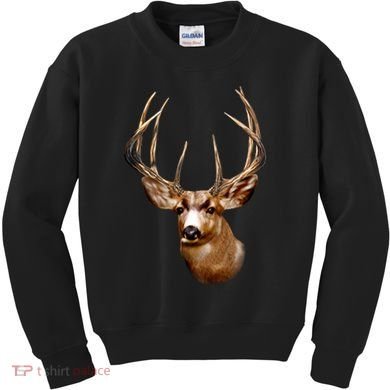 Wildlife - Big Face Deer Head Portrait Kids Sweatshirt