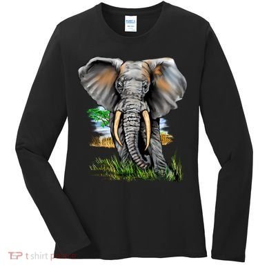 Wildlife - Big Face Elephant Portrait Women's Long Sleeve Shirt