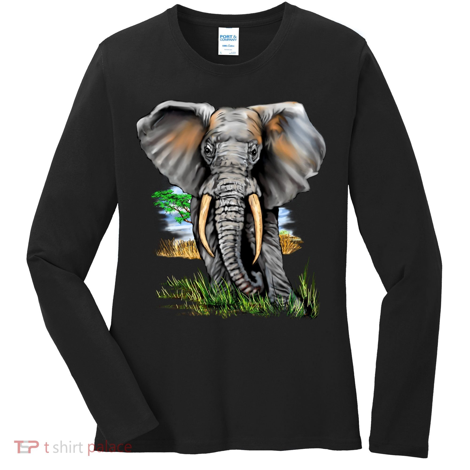 Wildlife - Big Face Elephant Portrait Women's Long Sleeve Shirt