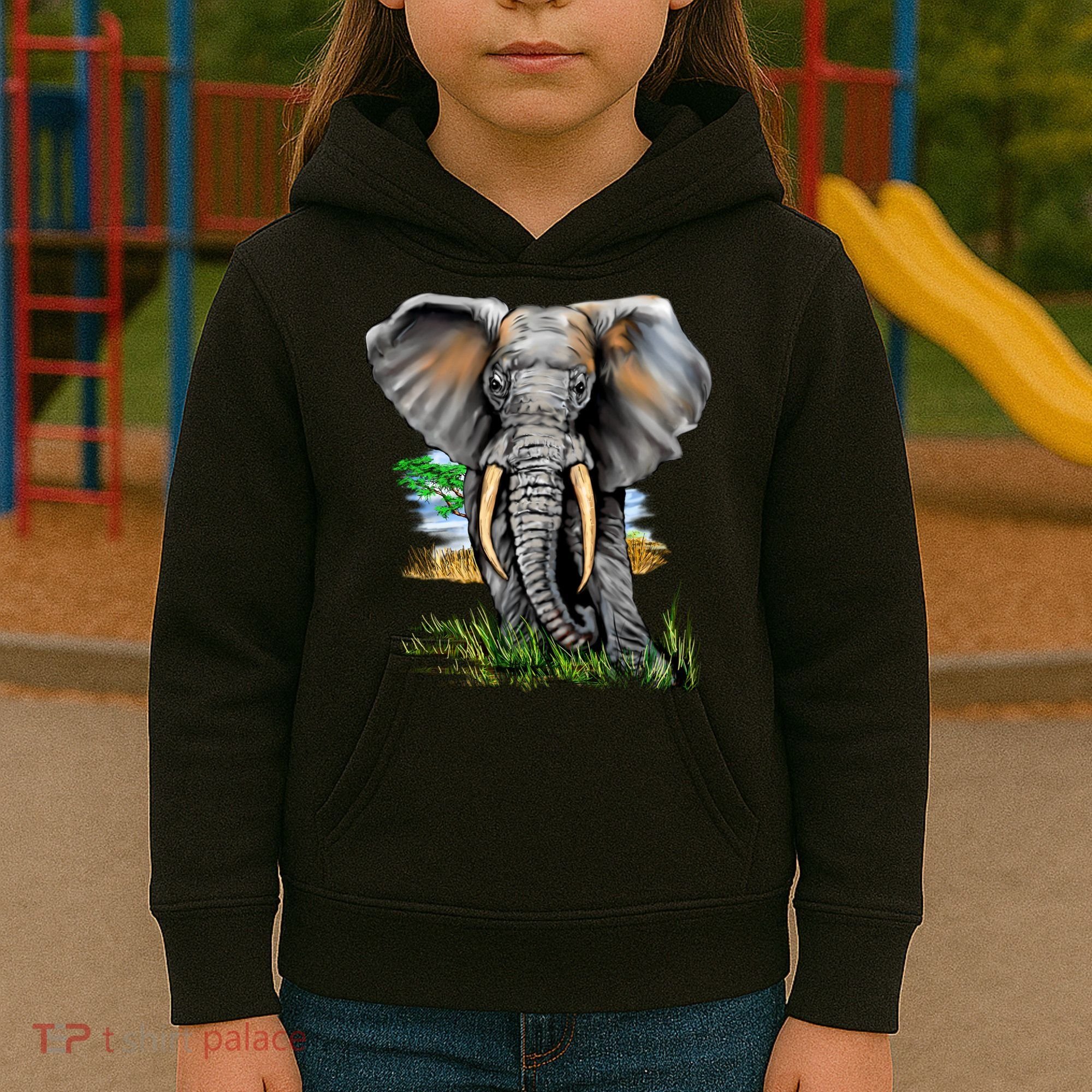 Wildlife - Big Face Elephant Portrait Kids Hoodie