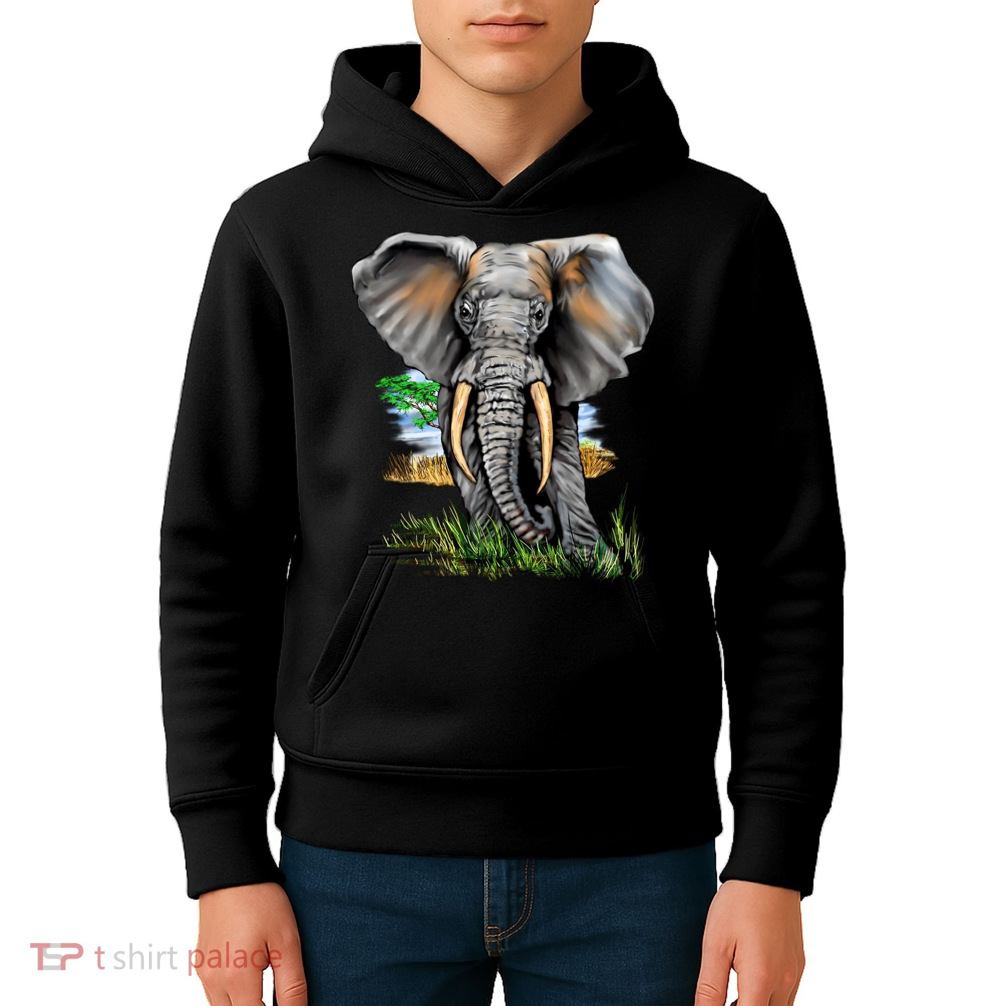 Wildlife - Big Face Elephant Portrait Kids Hoodie