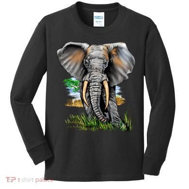 Wildlife - Big Face Elephant Portrait Kids Long Sleeve Shirt