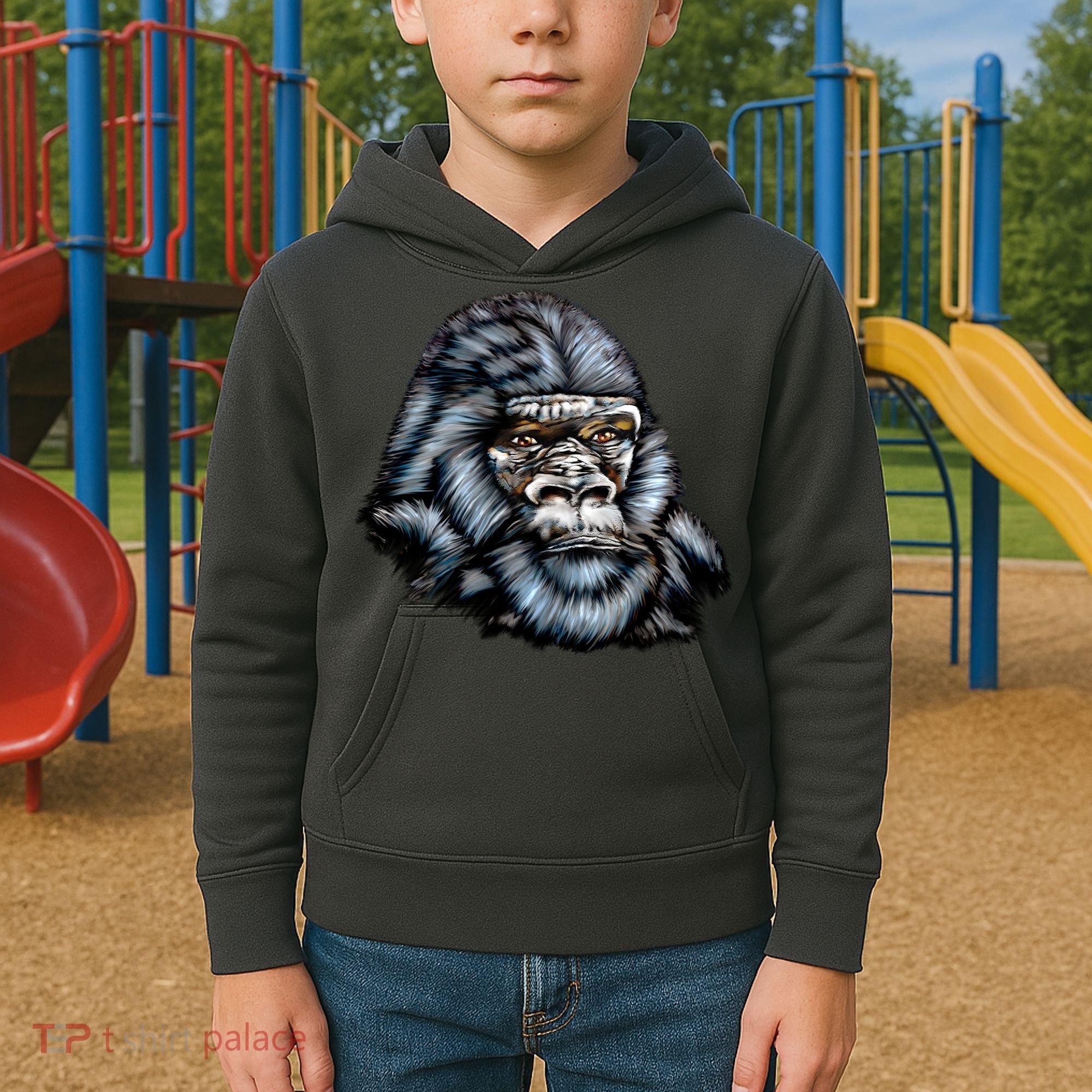 Wildlife - Big Face Gorilla Portrait Kids Hoodie