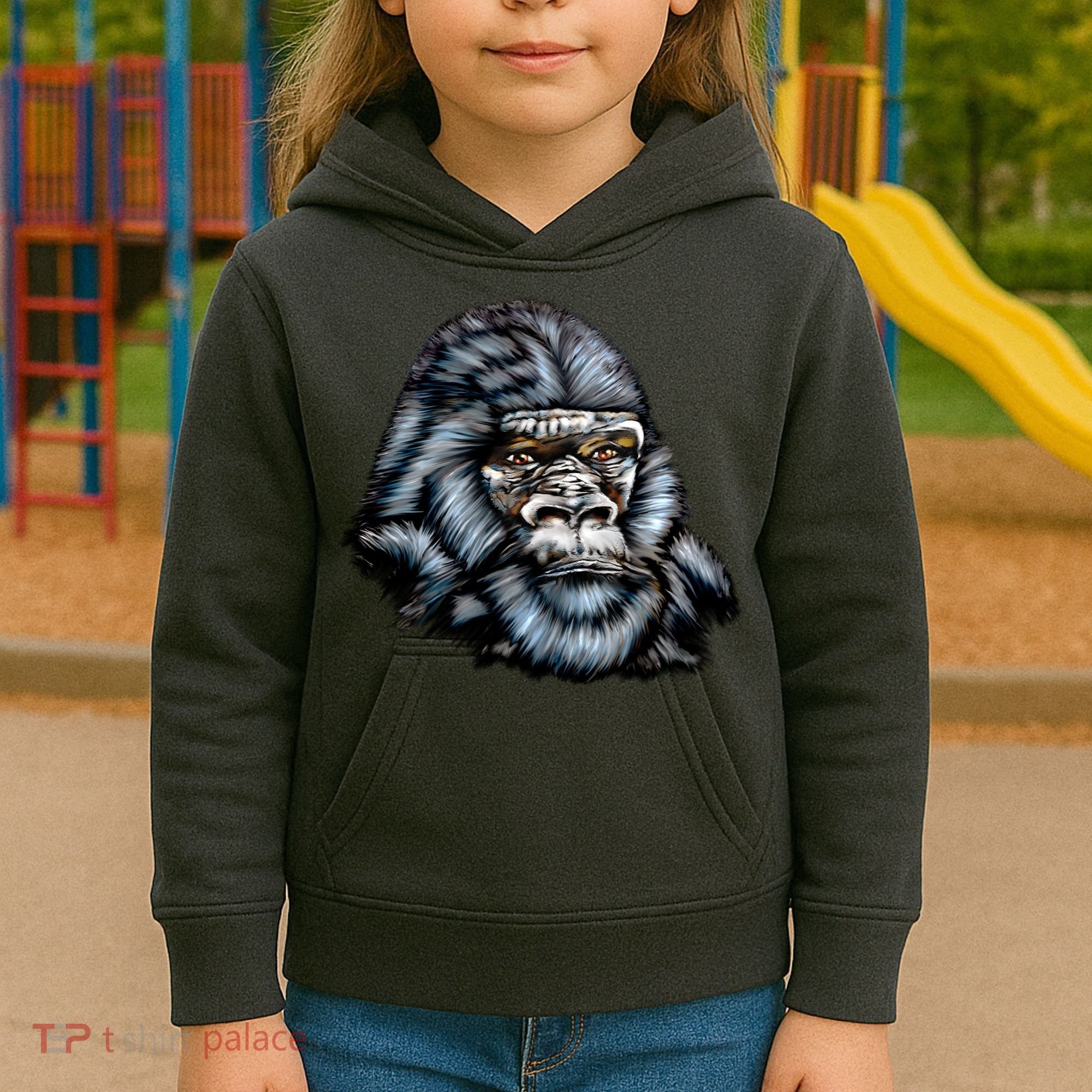 Wildlife - Big Face Gorilla Portrait Kids Hoodie