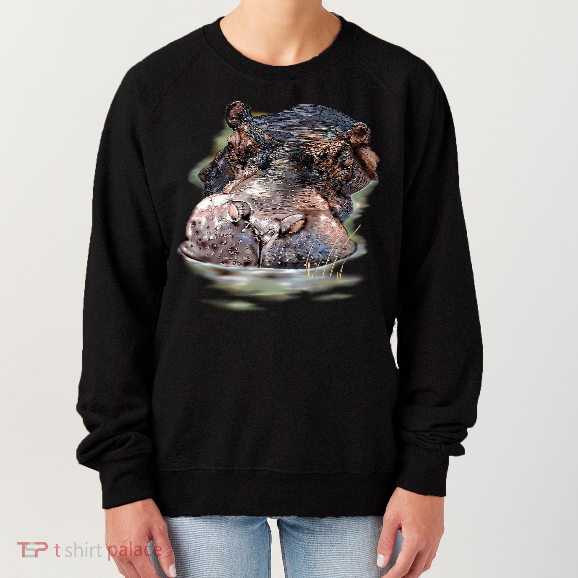 Wildlife - Big Face Hippo Portrait Women's Sweatshirt