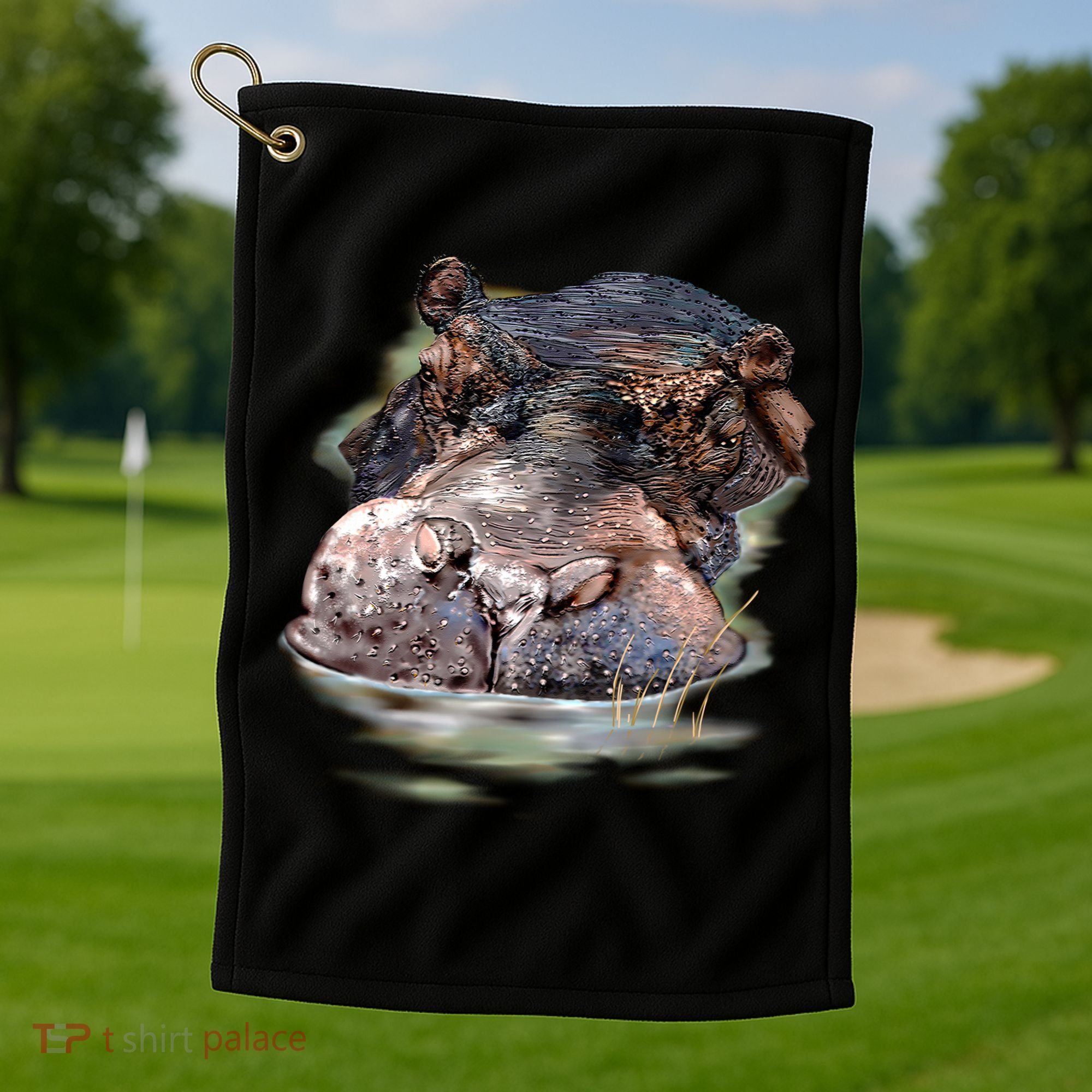 Wildlife - Big Face Hippo Portrait Golf Towel