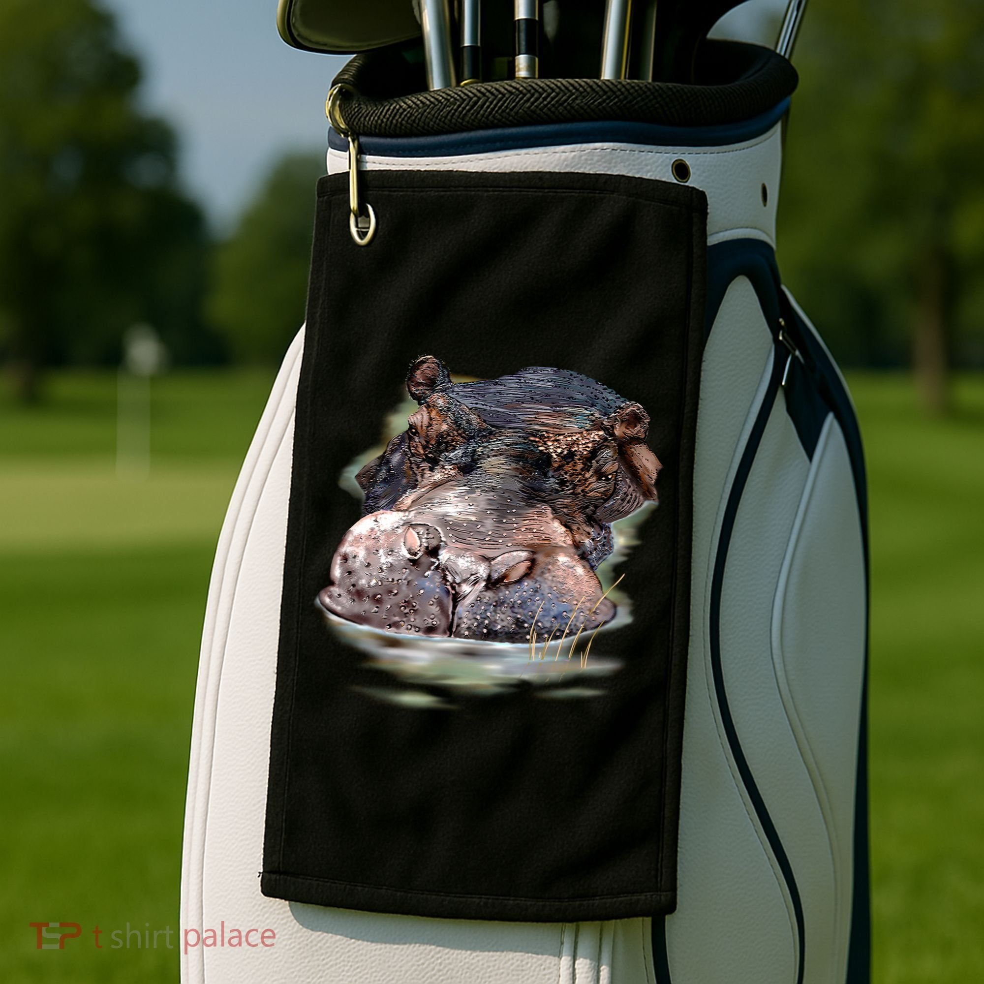 Wildlife - Big Face Hippo Portrait Golf Towel