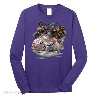 Wildlife - Big Face Hippo Portrait Long Sleeve Shirt