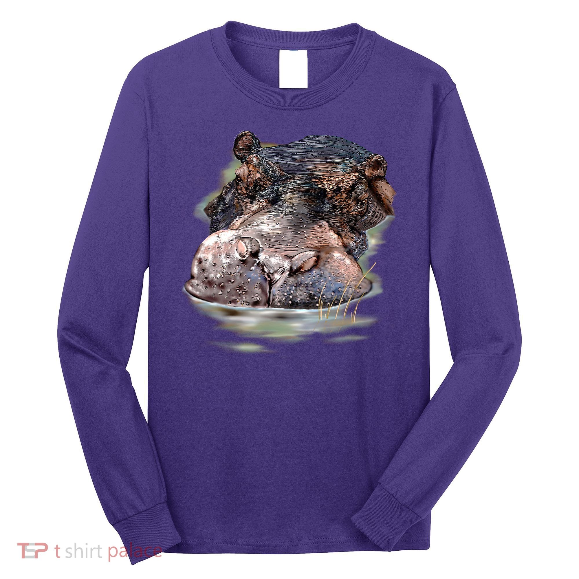 Wildlife - Big Face Hippo Portrait Long Sleeve Shirt