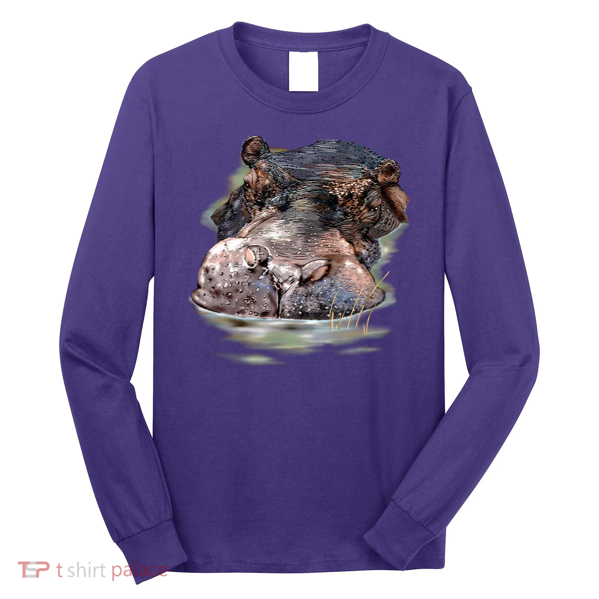 Wildlife - Big Face Hippo Portrait Long Sleeve Shirt