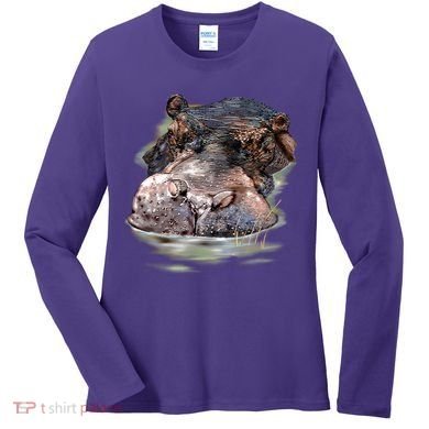 Wildlife - Big Face Hippo Portrait Women's Long Sleeve Shirt