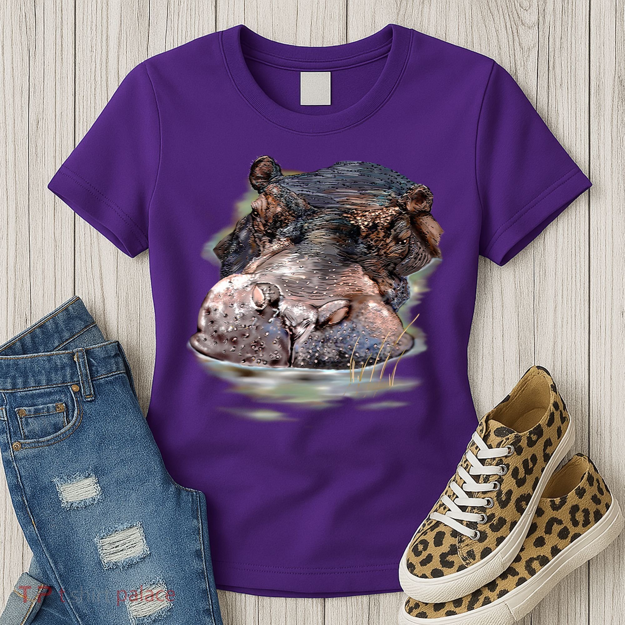 Wildlife - Big Face Hippo Portrait Women's T-Shirt