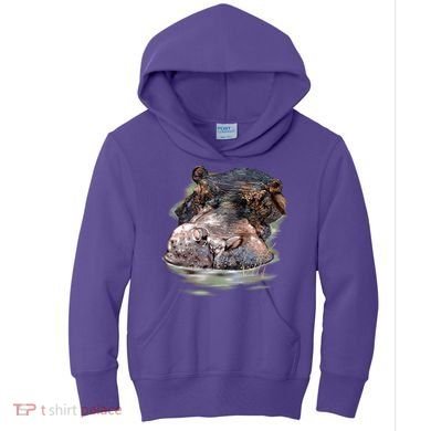 Wildlife - Big Face Hippo Portrait Kids Hoodie