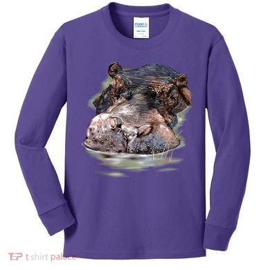 Wildlife - Big Face Hippo Portrait Kids Long Sleeve Shirt