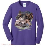 Wildlife - Big Face Hippo Portrait Kids Long Sleeve Shirt thumb 0