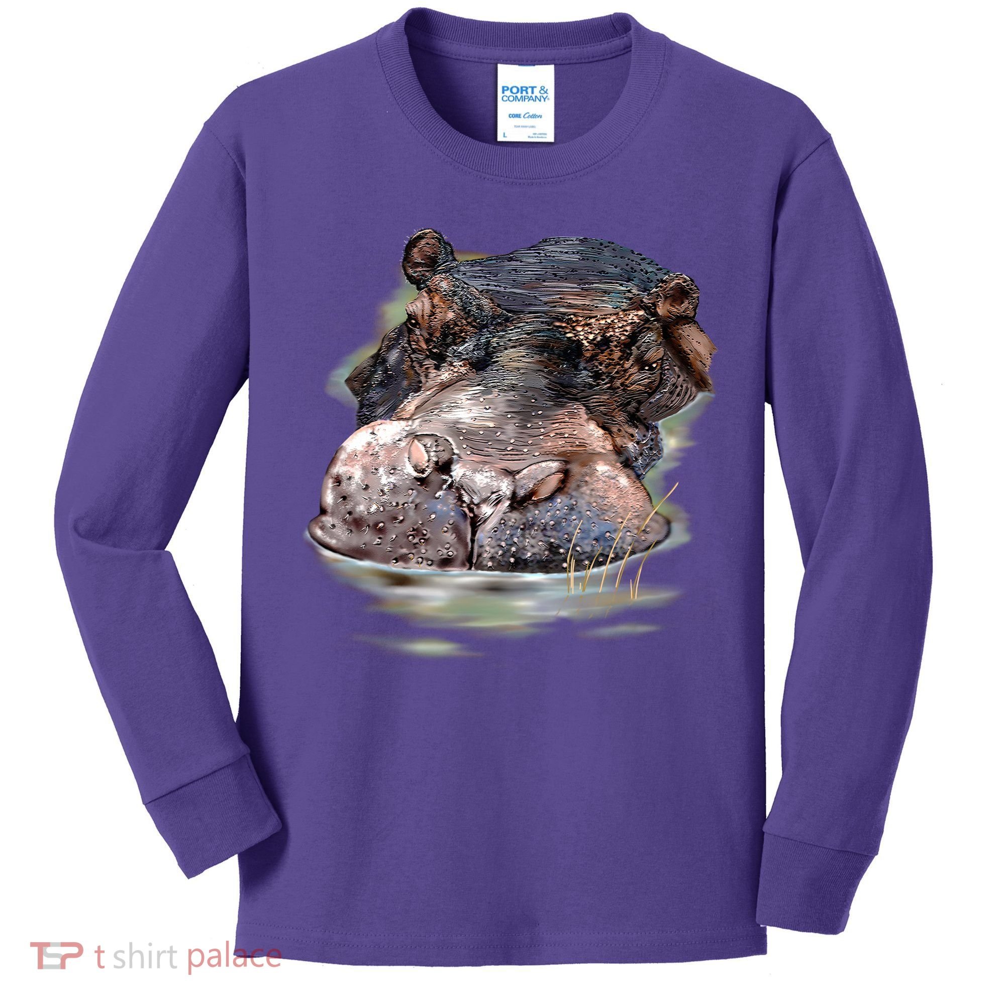 Wildlife - Big Face Hippo Portrait Kids Long Sleeve Shirt
