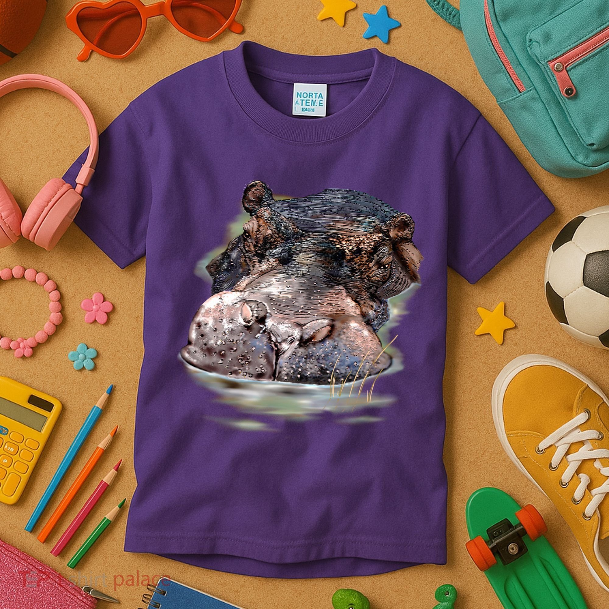 Wildlife - Big Face Hippo Portrait Kids T-Shirt