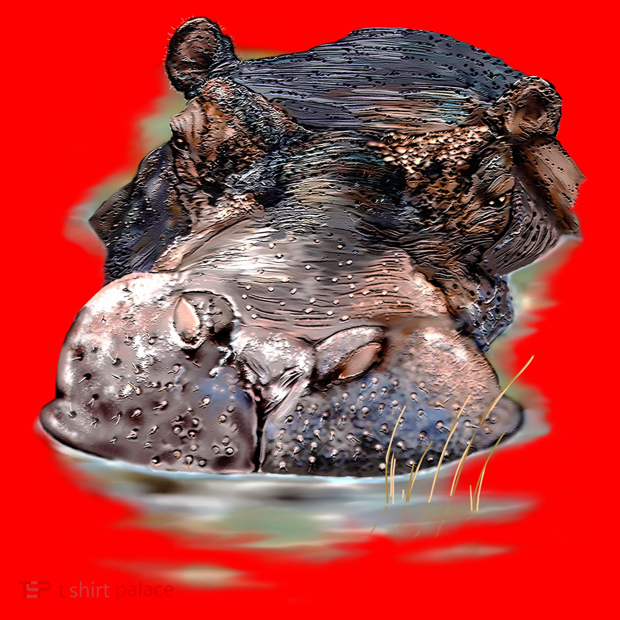 Wildlife - Big Face Hippo Portrait Santa Hat