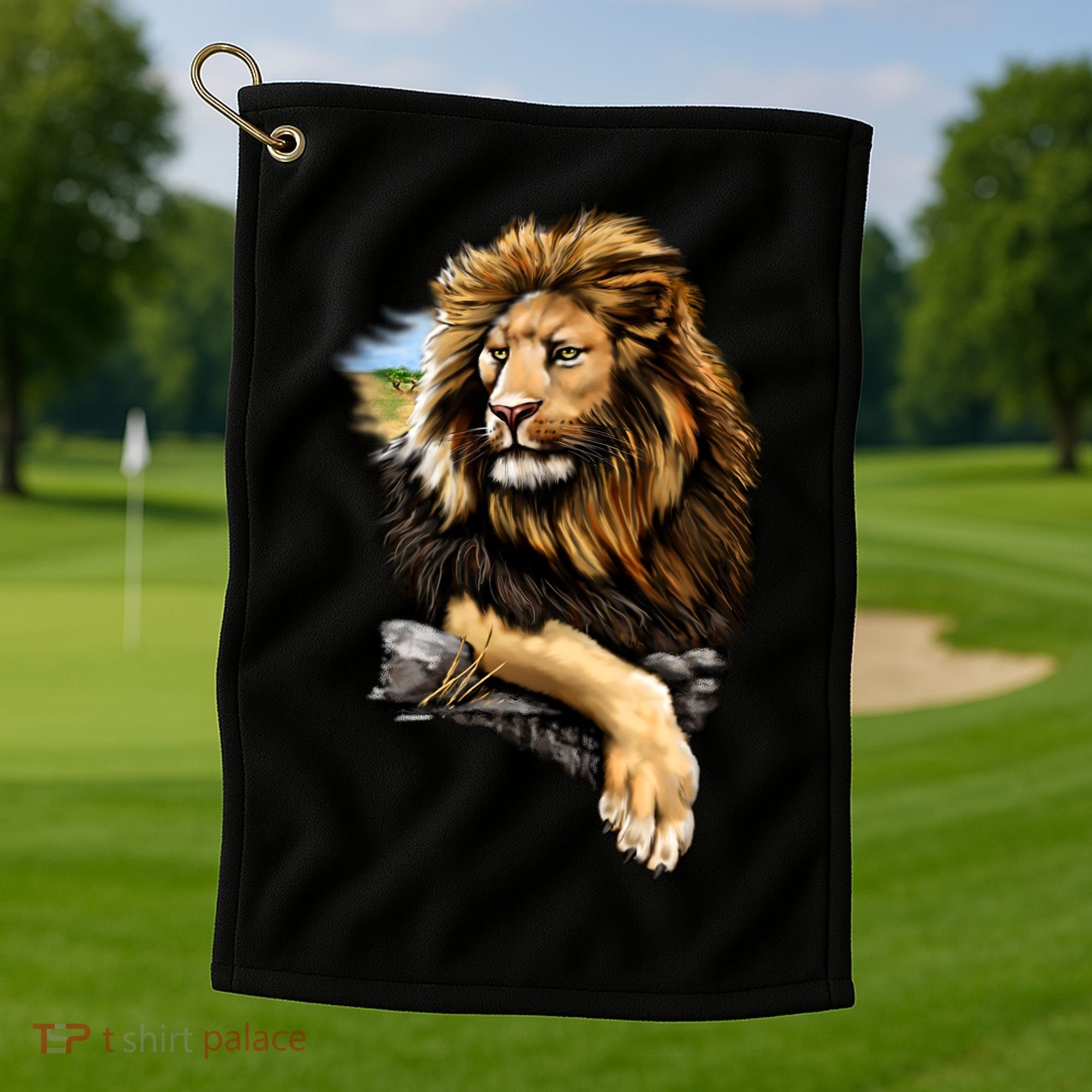 Wildlife - Big Face Proud Lion Portrait Golf Towel