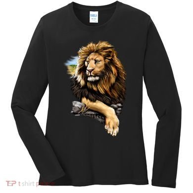 Wildlife - Big Face Proud Lion Portrait Women's Long Sleeve Shirt