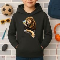 Wildlife - Big Face Proud Lion Portrait Kids Hoodie thumb 2