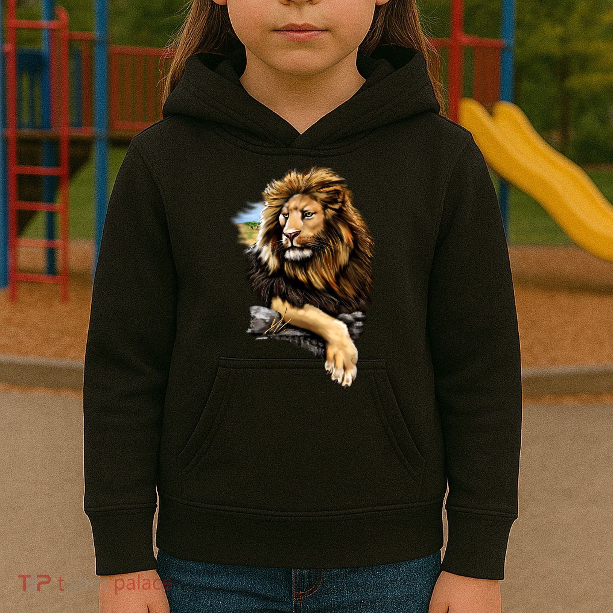 Wildlife - Big Face Proud Lion Portrait Kids Hoodie