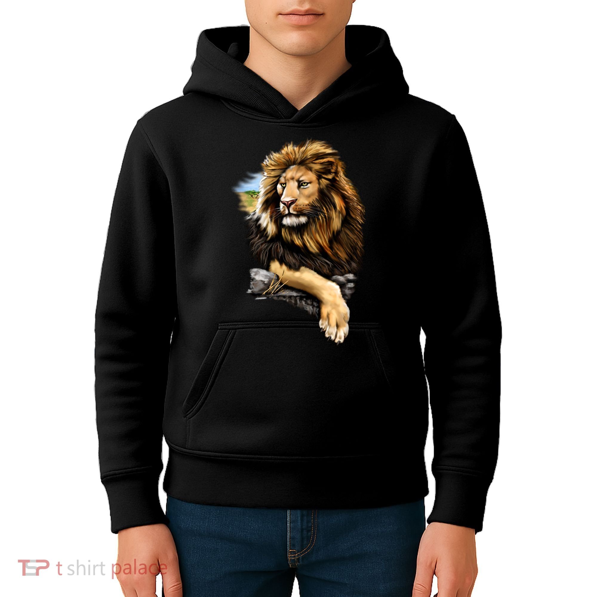 Wildlife - Big Face Proud Lion Portrait Kids Hoodie