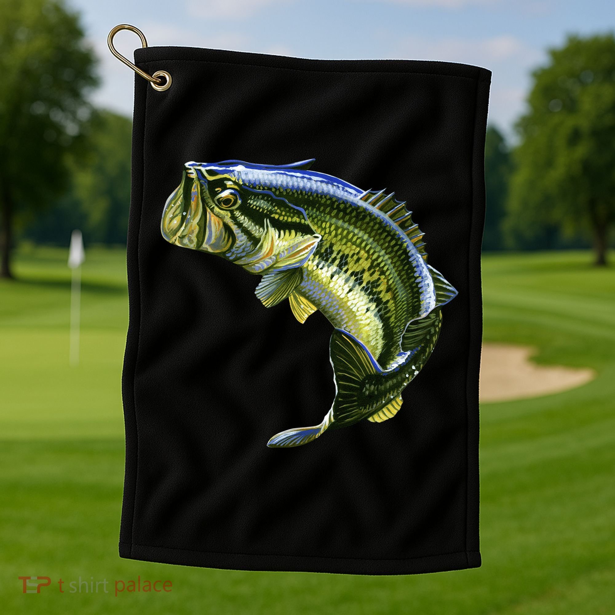 Wildlife - Large Mouth Bass Jumping Golf Towel