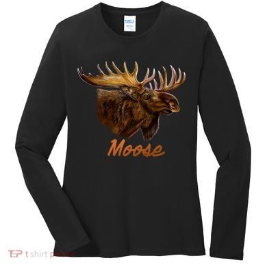 Wildlife - Moose Head Portrait Women's Long Sleeve Shirt