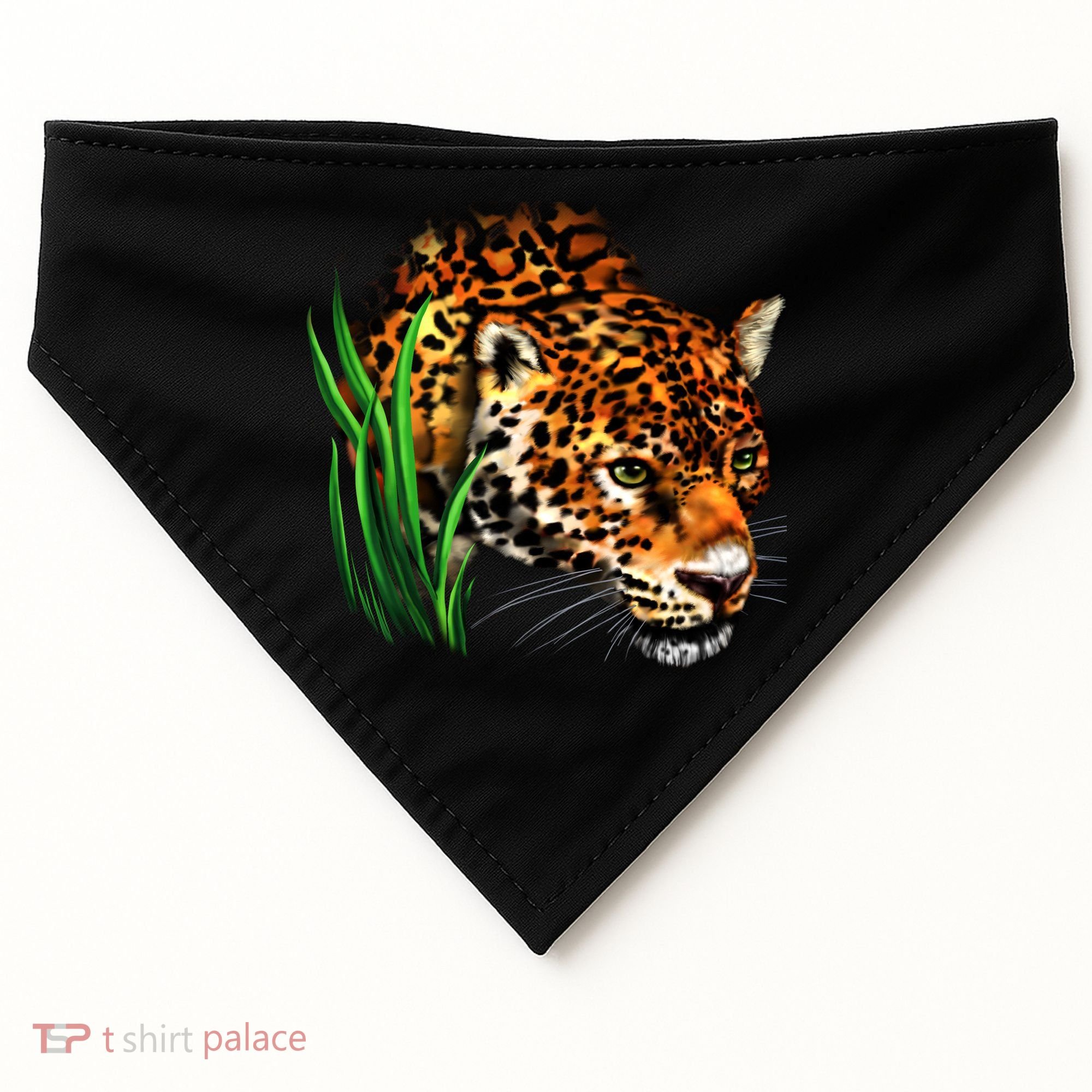 Wildlife Big Face Jaguar In Grass Portrait USA-Made Doggie Bandana