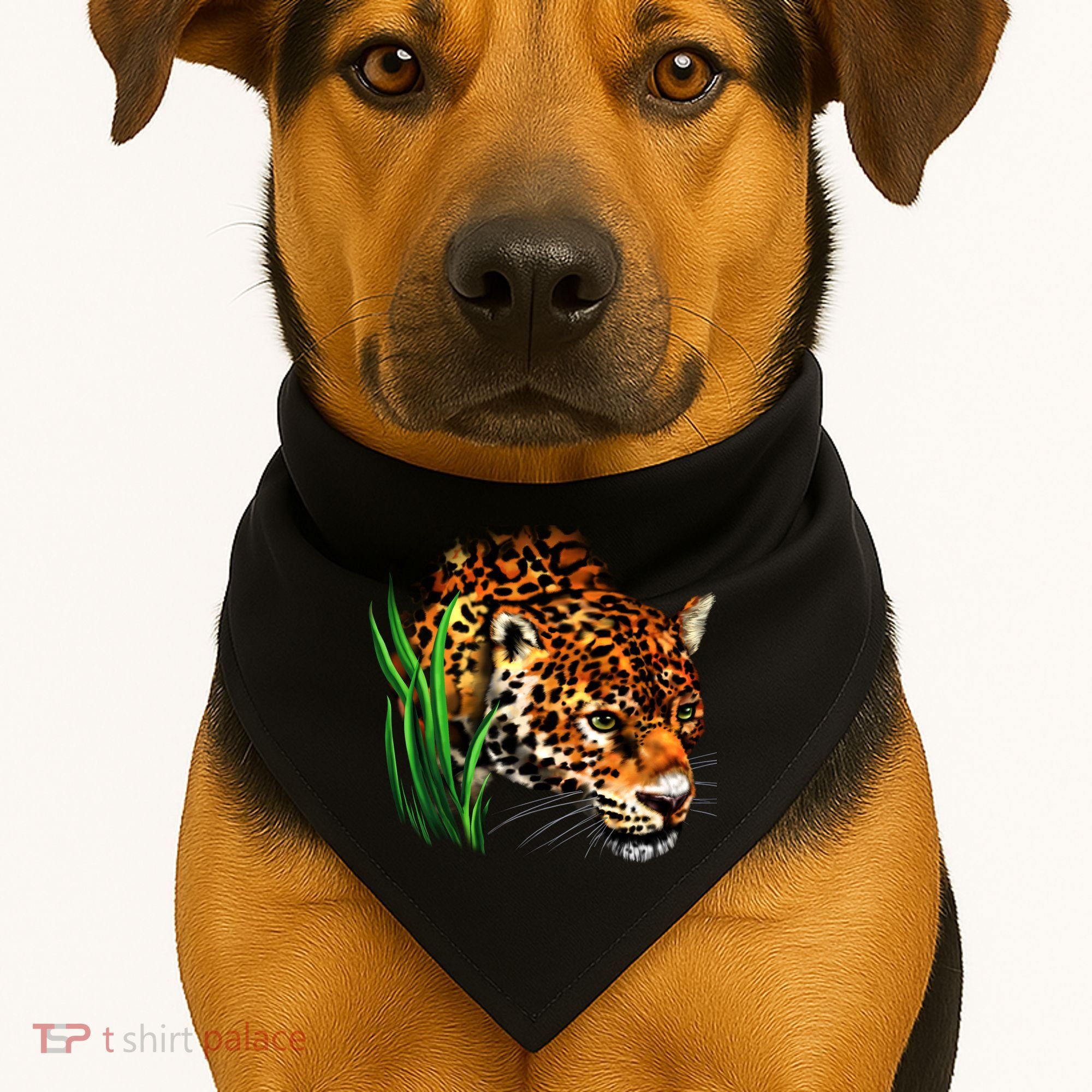 Wildlife Big Face Jaguar In Grass Portrait USA-Made Doggie Bandana