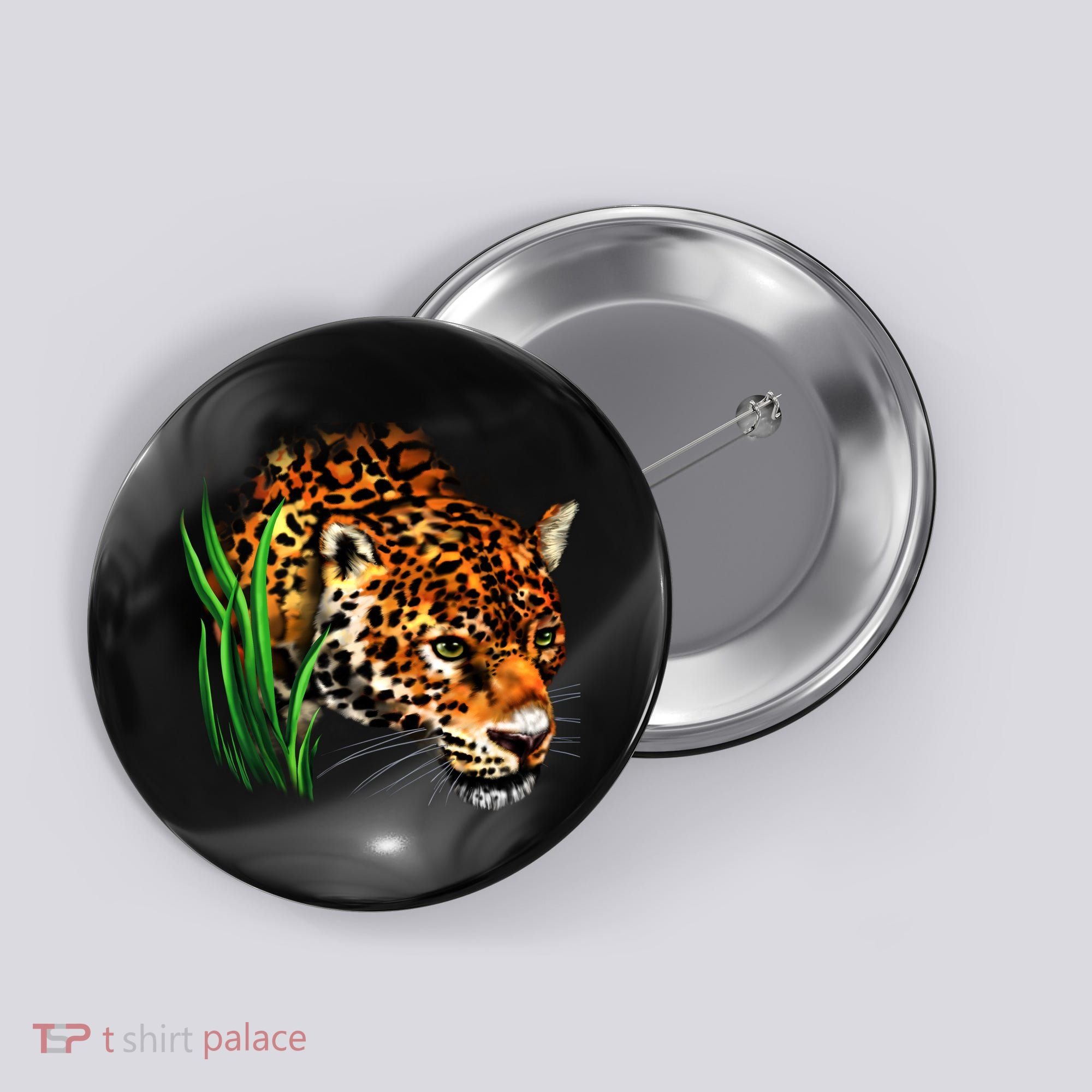 Wildlife Big Face Jaguar In Grass Portrait Button